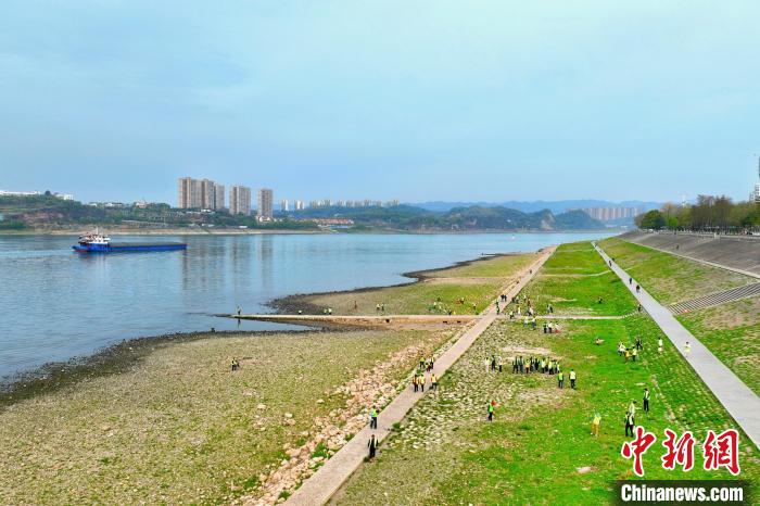 在宜昌城區(qū)長(zhǎng)江岸畔，市民化身“護(hù)江使者”沿江而行 周星亮 攝